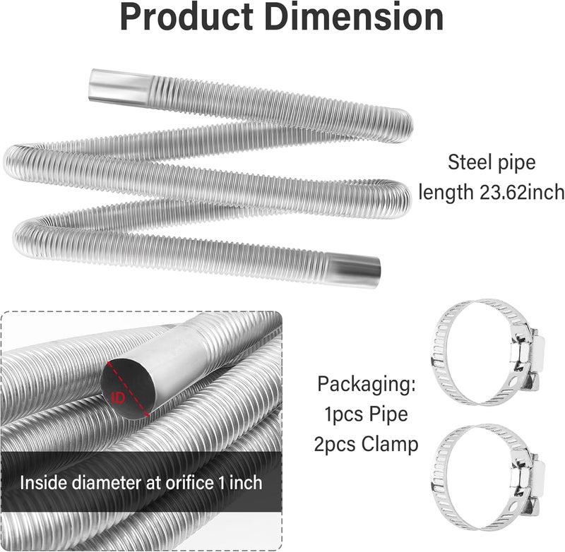 Stacool 23.6" Diesel Heater Exhaust Pipe,1" ID Stainless Steel Flexible Exhaust Tubing with 2 Hose Clamps,Universal Exhaust Hose Kit Diesel Heater Accessories for Diesels Air Heaters (23.6") - Image 2